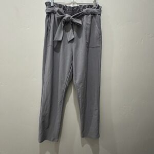 Grace‎ Karin Paper Bag Dress Pants Women Size XL Belted Loose Tapered Leg Gray